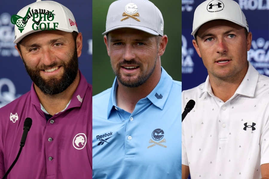 Jon Rahm, Jordan Spieth và Dustin Johnson thi đấu trên sân golf trong một giải đấu chuyên nghiệp