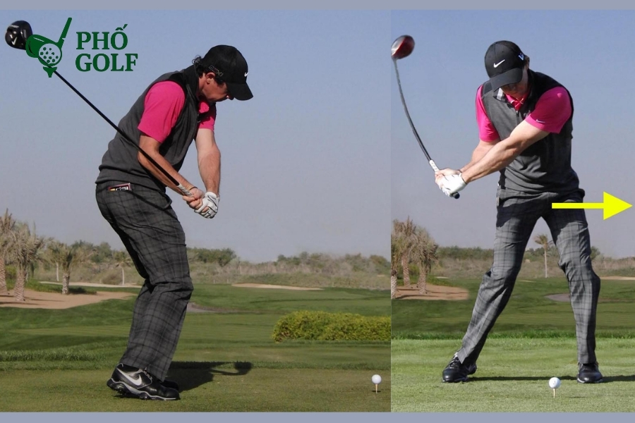 Hướng dẫn đánh gậy driver xa và thẳng cho người mới Kỹ thuật downswing chuẩn với chuyển trọng lượng và xoay hông, tay theo sau tạo độ trễ giúp cú đánh mạnh và chính xác