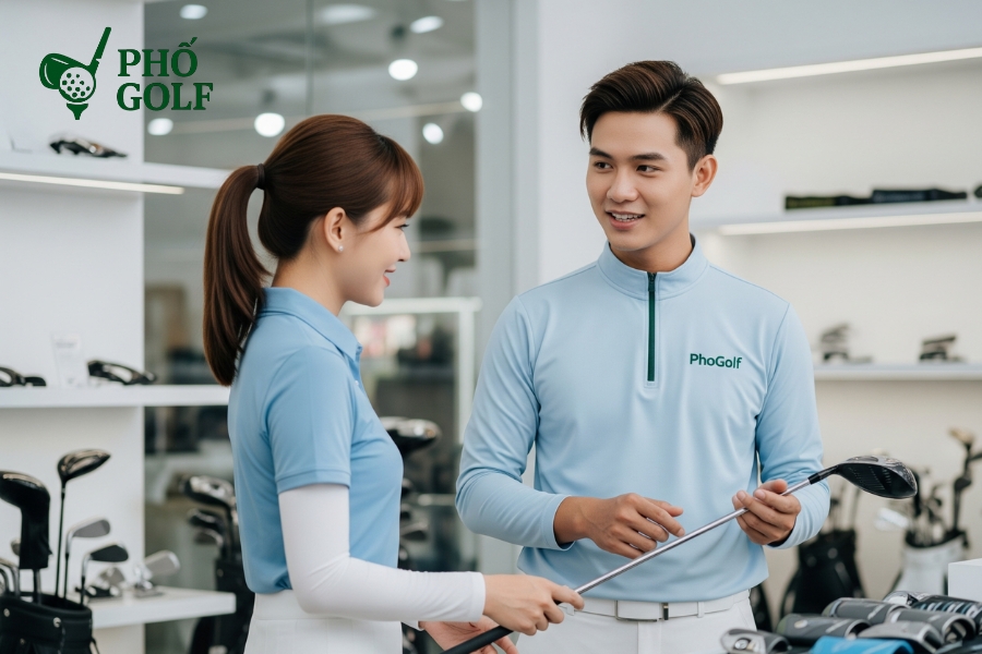 Hướng dẫn toàn tập kỹ thuật đánh cát golf cho người mới Bộ gậy wedge và bóng golf cao cấp được trưng bày tại cửa hàng PhốGolf