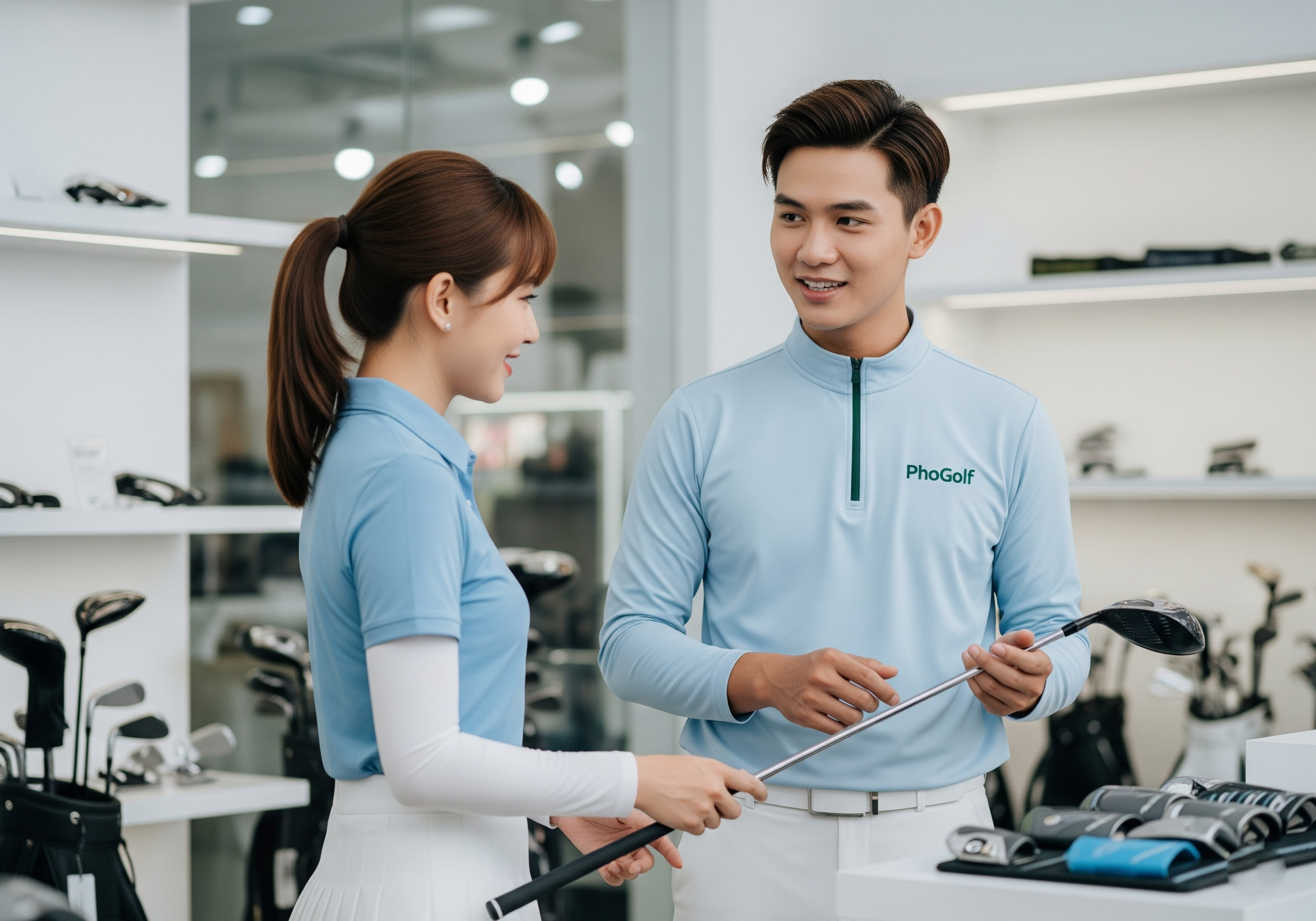 Sân golf Hoiana Shores bảng giá, dịch vụ, kinh nghiệm Người chơi golf chọn gậy tại showroom PhốGolf