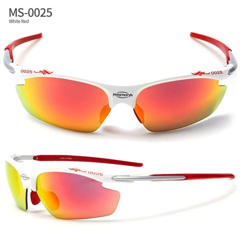 Kính mát UV Protect MS-0025 gọng Trắng-Đỏ tròng tráng gương đỏ